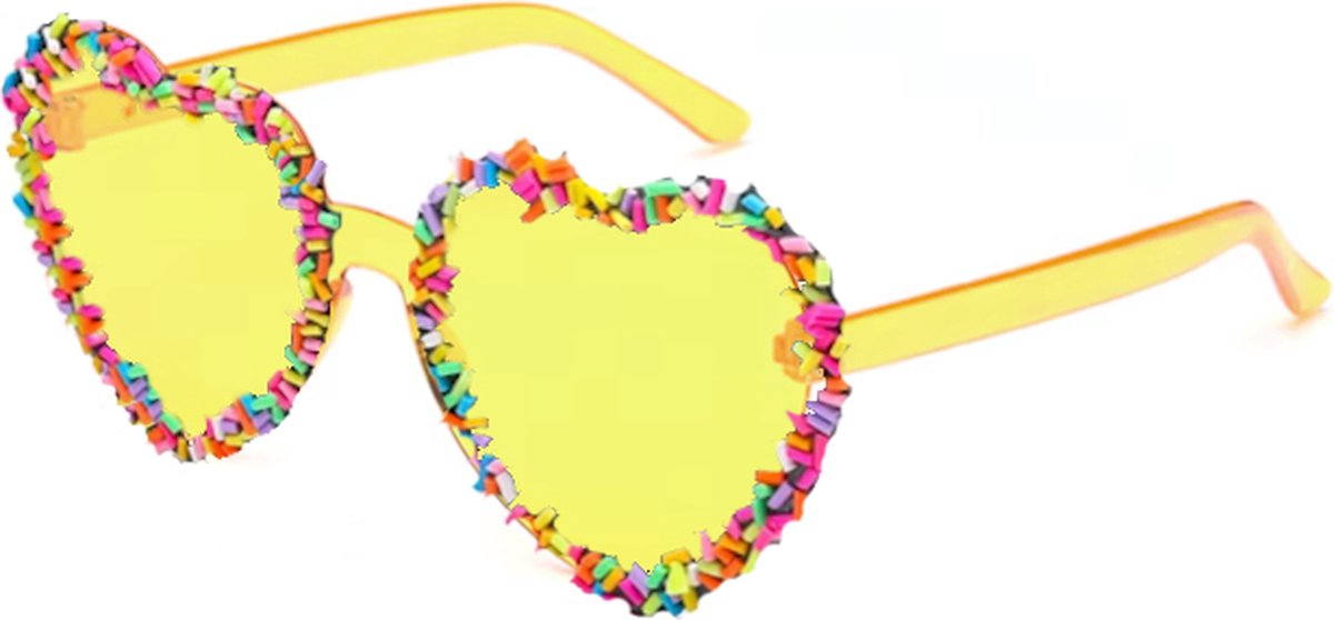 Carnaval Sprinkle Confetti Bril - Hart Geel | Kunststof / Plastic | Fashion Favorite